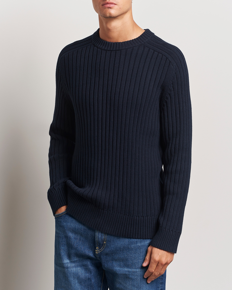 Herren | Pullover | A Day's March | Elmer Cotton Knit Sweater Navy