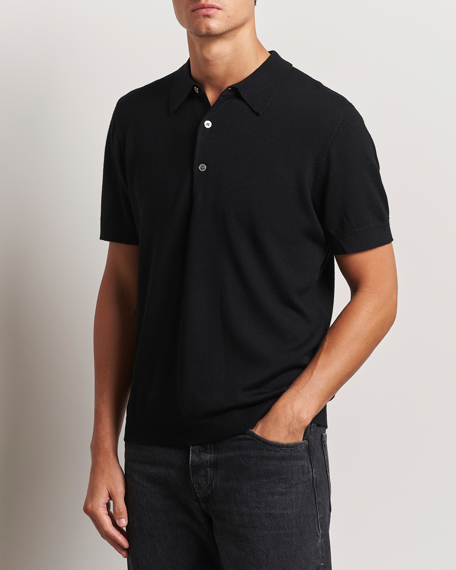 Herren | Poloshirts | A Day's March | Rosehall Short Sleeve Merino Polo Black