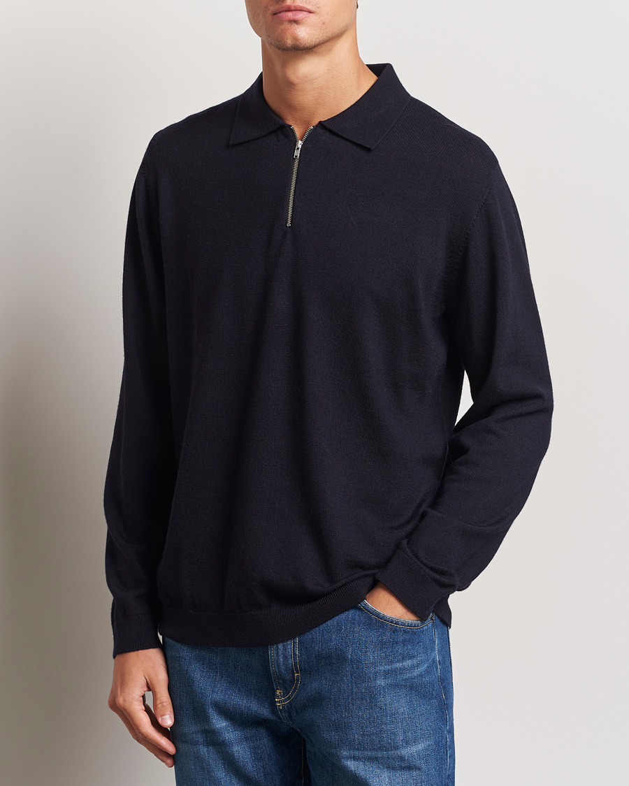 Herren | Pullover | A Day's March | Thompson Merino Half-Zip Polo Navy