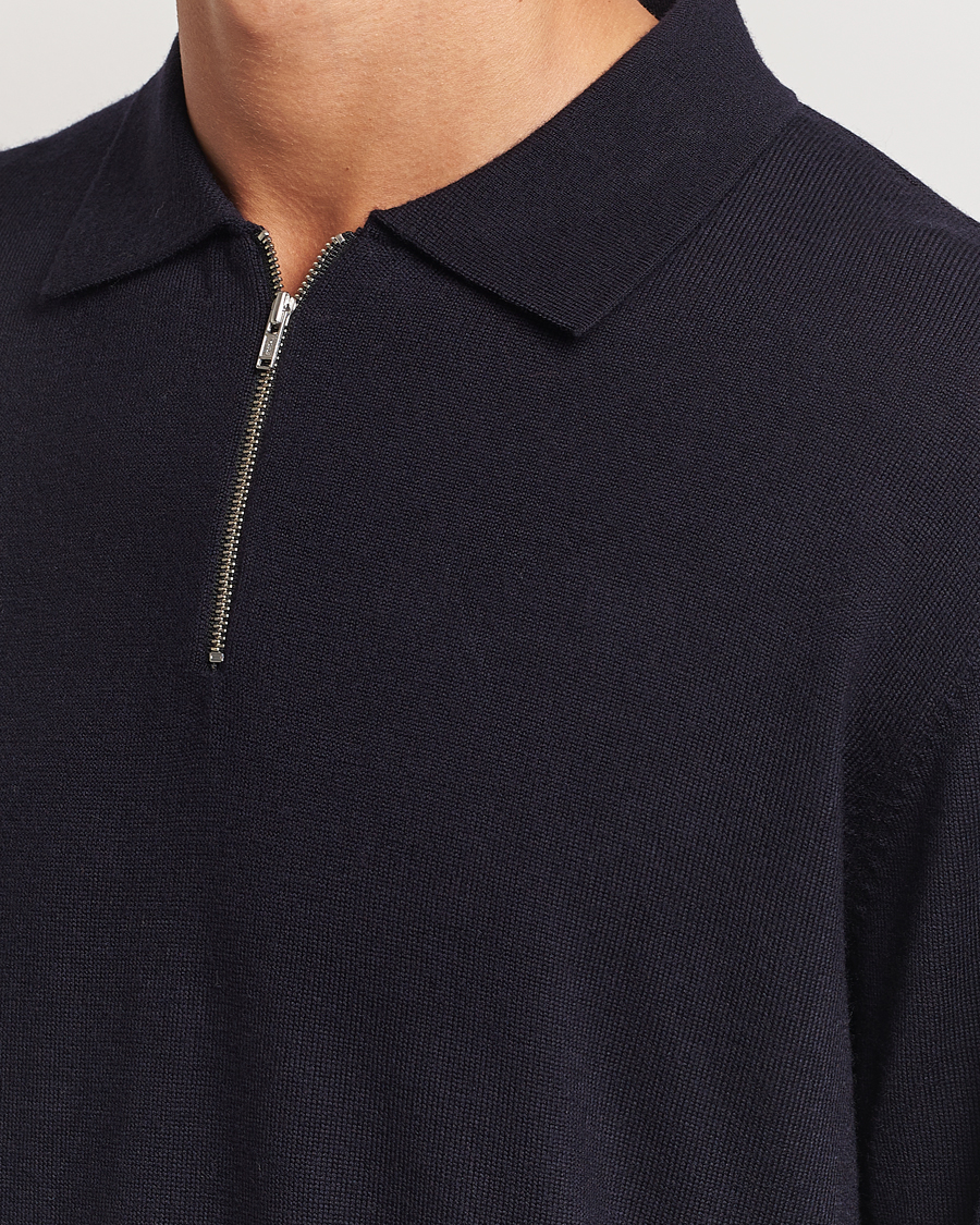 Herren | Pullover | A Day's March | Thompson Merino Half-Zip Polo Navy