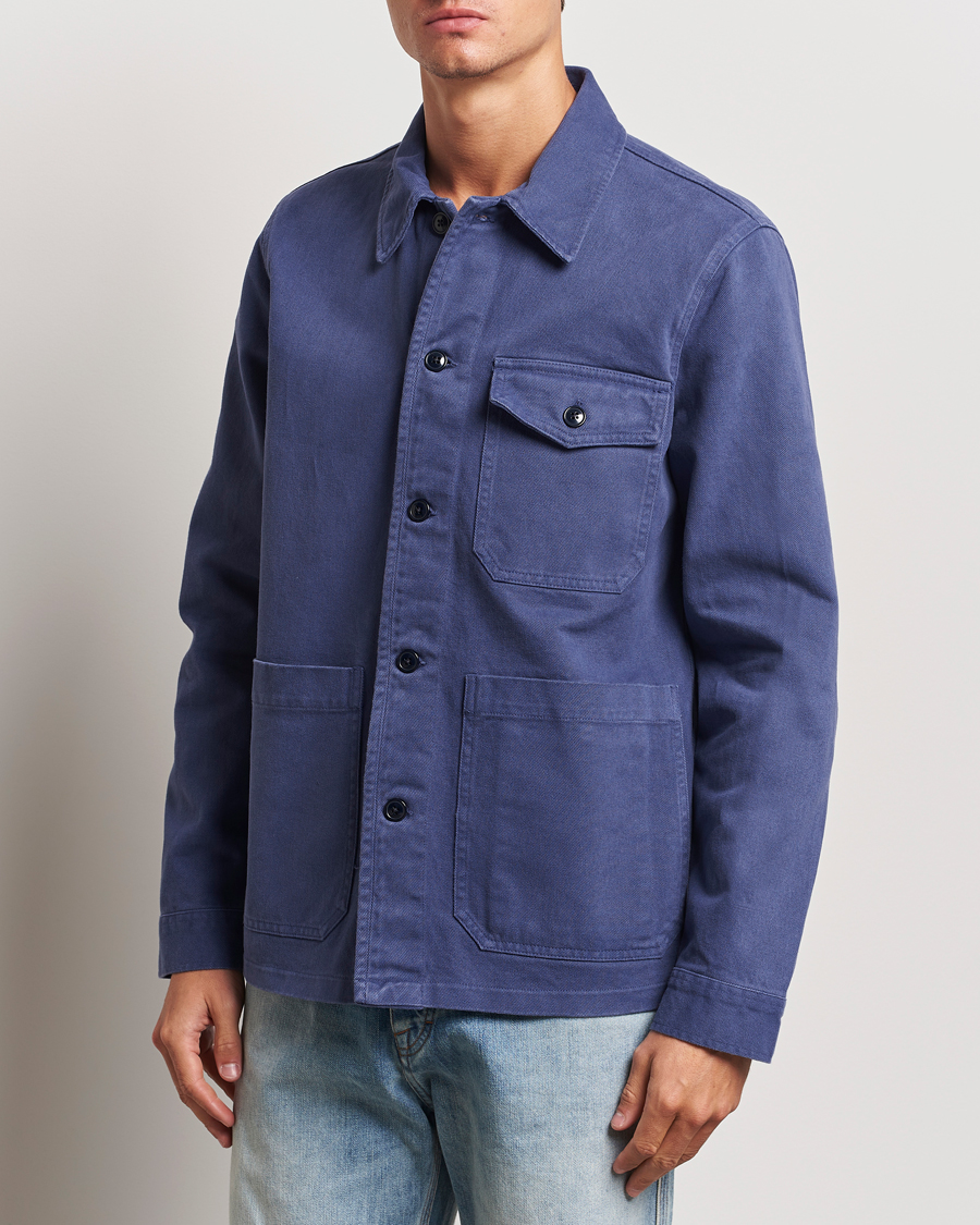 Herren | Hemden | A Day's March | Patch Pocket Sturdy Twill Overshirt Brewers Blue