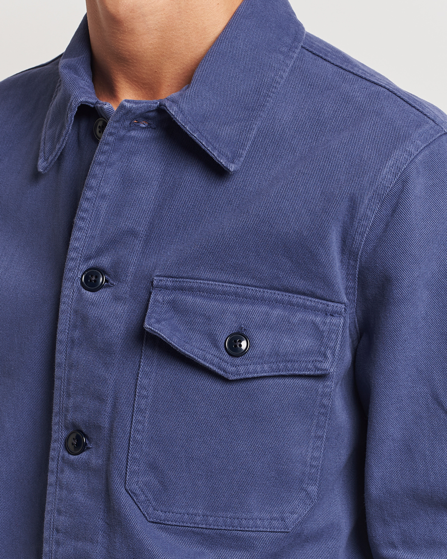 Herren | Hemden | A Day's March | Patch Pocket Sturdy Twill Overshirt Brewers Blue