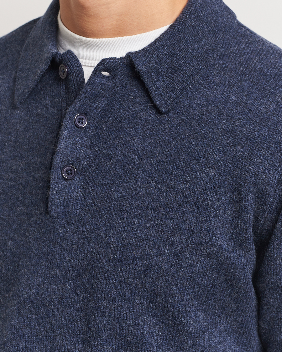 Herren | Pullover | A Day's March | Avoch Lambswool Polo Navy Melange