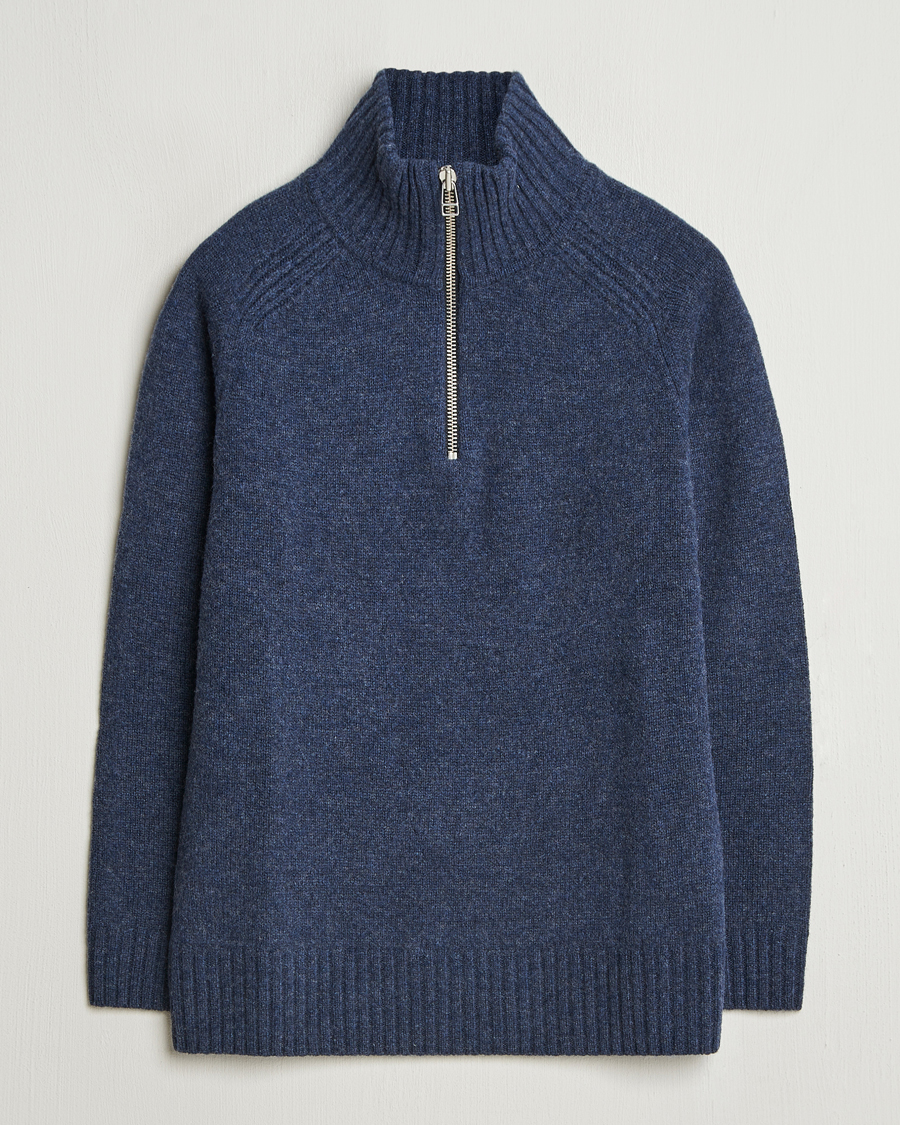 Herren | Pullover | A Day's March | Cullen Half-Zip Lambswool Sweater Navy Melange
