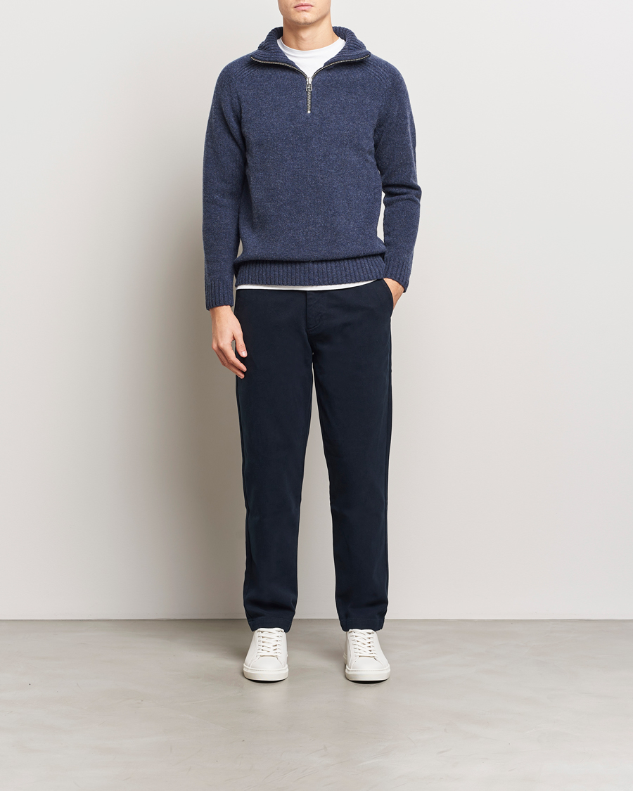 Herren | Pullover | A Day's March | Cullen Half-Zip Lambswool Sweater Navy Melange
