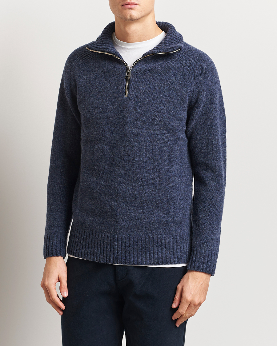 Herren | Pullover | A Day's March | Cullen Half-Zip Lambswool Sweater Navy Melange