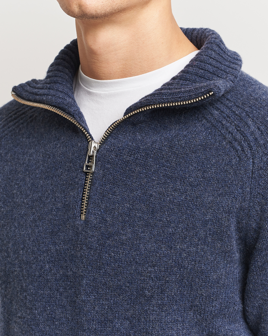 Herren | Pullover | A Day's March | Cullen Half-Zip Lambswool Sweater Navy Melange