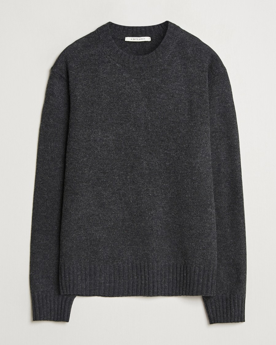 Herren | Pullover | A Day's March | Marlow Lambswool Crew Black Melange