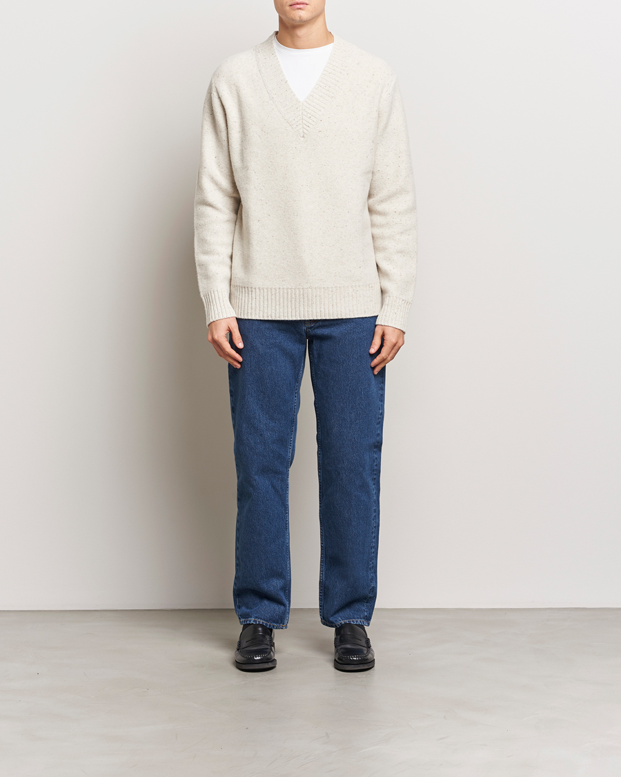 Herren | Pullover | A Day's March | Stanley Boiled Merino V-Neck Sweater Snow
