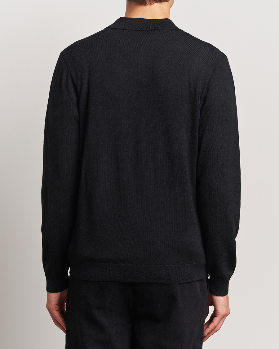 Herren | Pullover | A Day's March | Manol Open Collar Merino Polo Black