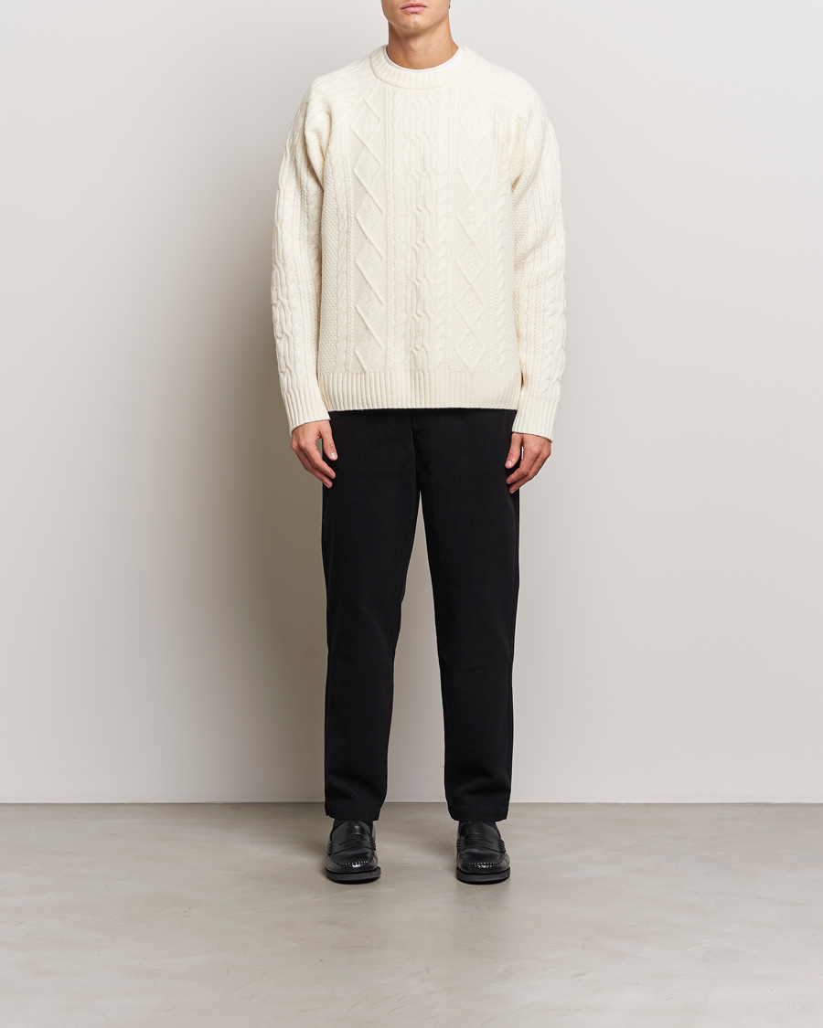 Herren | Pullover | A Day's March | Atlas Aran Knit Lambswool Sweater Off White
