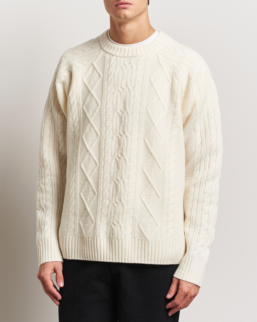 Herren | Pullover | A Day's March | Atlas Aran Knit Lambswool Sweater Off White