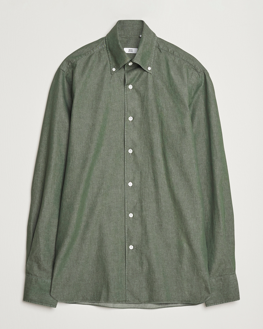 Herren | Hemden | 100Hands | Button Down Denim Shirt Sage Green