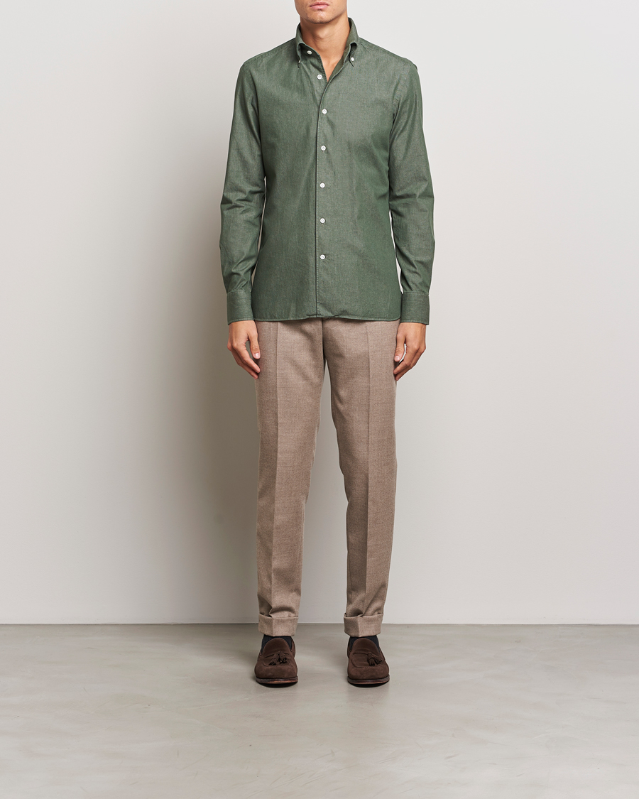 Herren | Hemden | 100Hands | Button Down Denim Shirt Sage Green