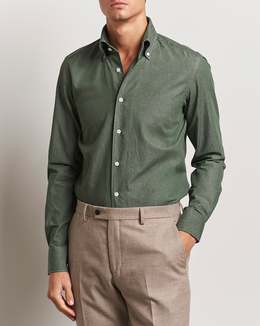Herren | Hemden | 100Hands | Button Down Denim Shirt Sage Green