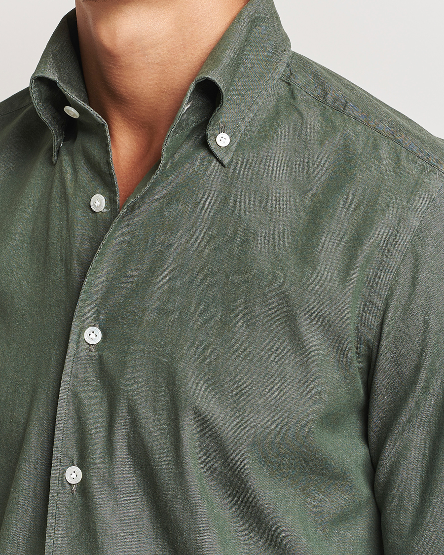 Herren | Hemden | 100Hands | Button Down Denim Shirt Sage Green