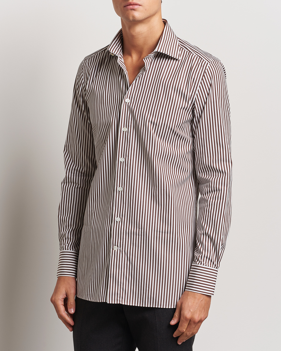 Herren | Hemden | 100Hands | Striped Cut Away Cotton Shirt Brown