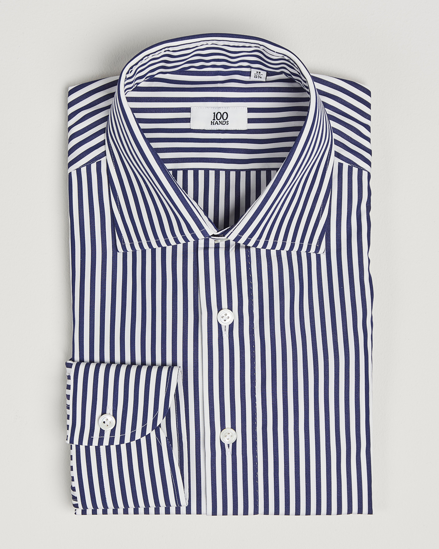 Herren | Hemden | 100Hands | Striped Cut Away Cotton Shirt Navy