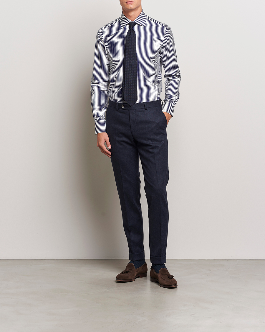 Herren | Hemden | 100Hands | Striped Cut Away Cotton Shirt Navy