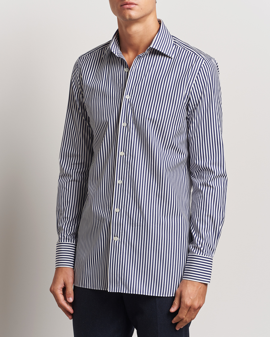 Herren | Hemden | 100Hands | Striped Cut Away Cotton Shirt Navy