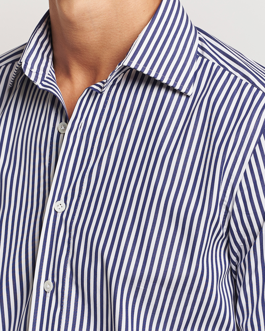 Herren | Hemden | 100Hands | Striped Cut Away Cotton Shirt Navy