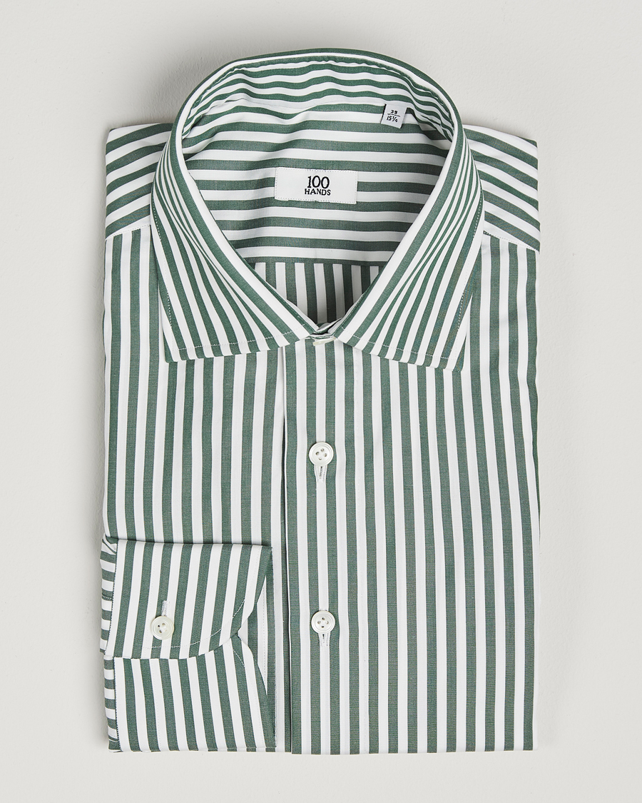 Herren | Hemden | 100Hands | Striped Cut Away Cotton Shirt Green