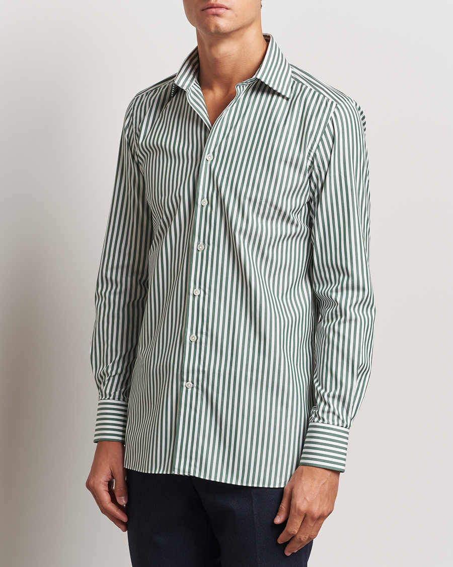 Herren | Hemden | 100Hands | Striped Cut Away Cotton Shirt Green