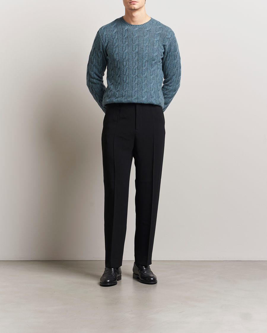 Herren | Pullover | Ralph Lauren Purple Label | Cashmere Cable Sweater Blue Melange
