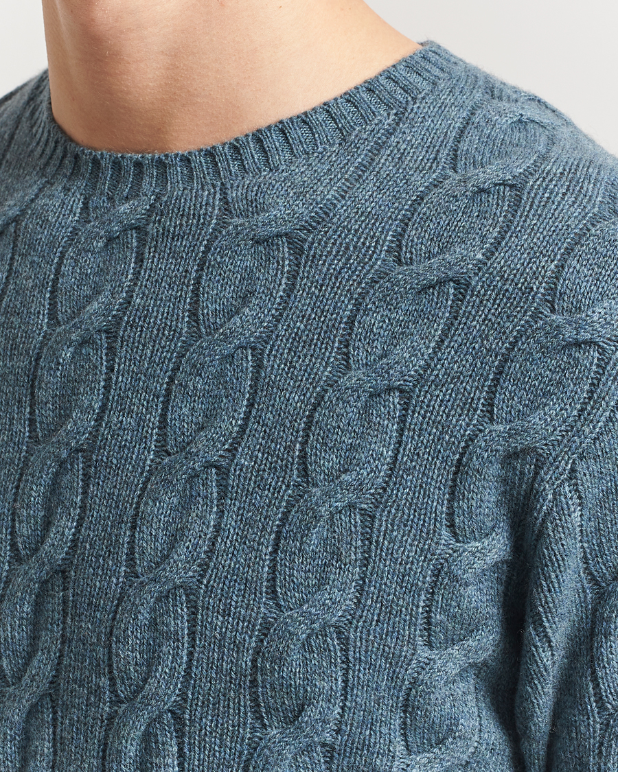 Herren | Pullover | Ralph Lauren Purple Label | Cashmere Cable Sweater Blue Melange