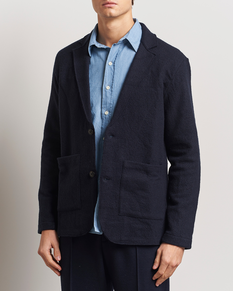 Herren | Sakkos | NN07 | Boiled Wool Knitted Blazer Navy Blue