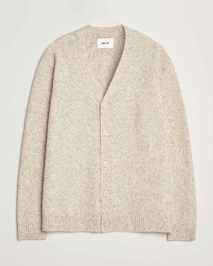 Herren | Pullover | NN07 | John Wool Knitted Cardigan White Peppar