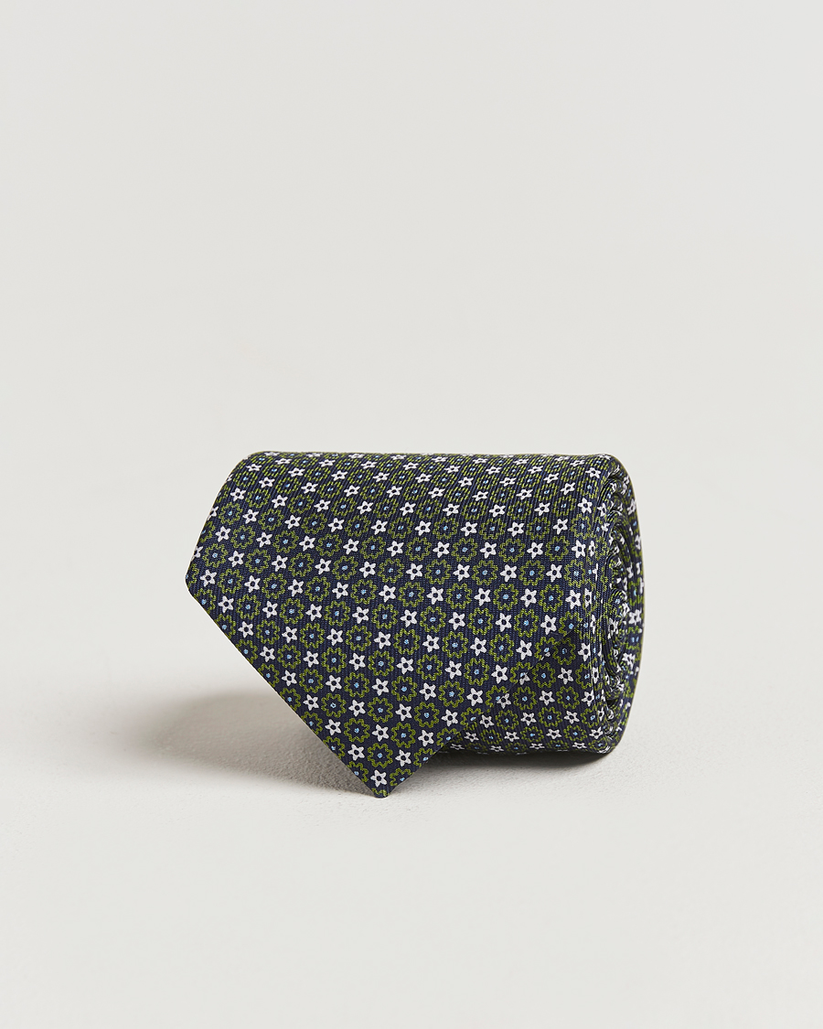 Herren | E. Marinella 3-Fold Printed Silk Tie Navy/Green | E. Marinella | 3-Fold Printed Silk Tie Navy/Green