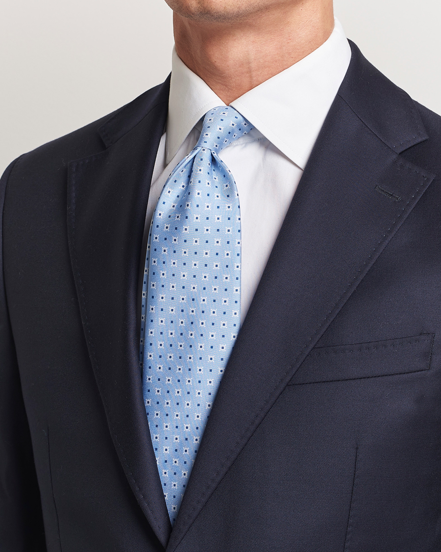 Herren | E. Marinella 3-Fold Printed Silk Tie Light Blue | E. Marinella | 3-Fold Printed Silk Tie Light Blue