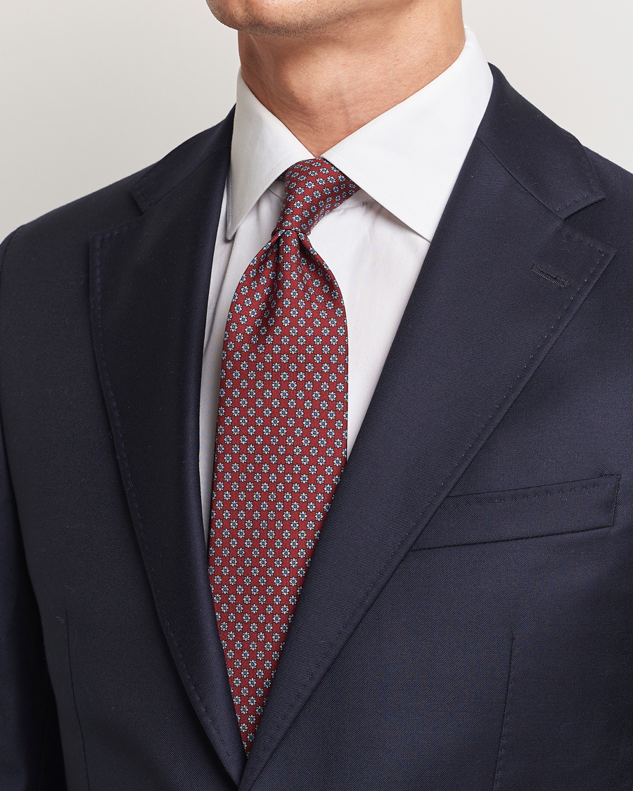 Herren | E. Marinella 3-Fold Printed Silk Tie Burgundy | E. Marinella | 3-Fold Printed Silk Tie Burgundy