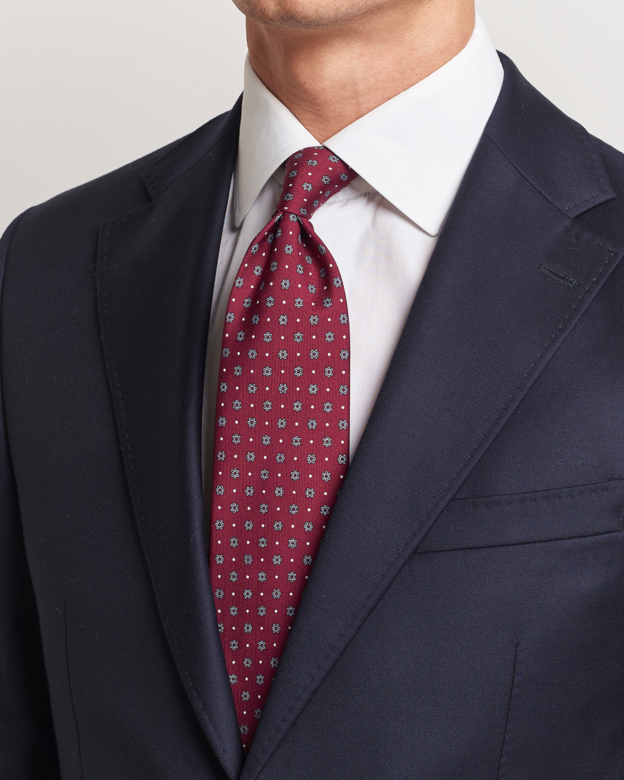 Herren | E. Marinella 3-Fold Printed Silk Tie Burgundy | E. Marinella | 3-Fold Printed Silk Tie Burgundy