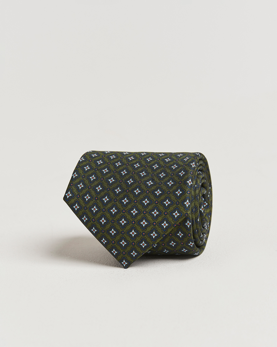 Herren | E. Marinella 3-Fold Printed Silk Tie Dark Green | E. Marinella | 3-Fold Printed Silk Tie Dark Green