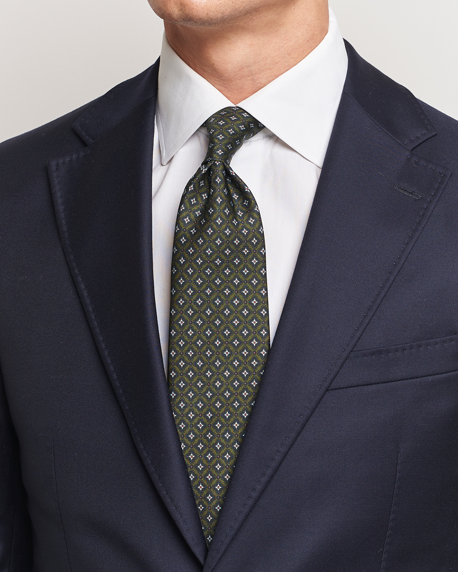 Herren | E. Marinella 3-Fold Printed Silk Tie Dark Green | E. Marinella | 3-Fold Printed Silk Tie Dark Green