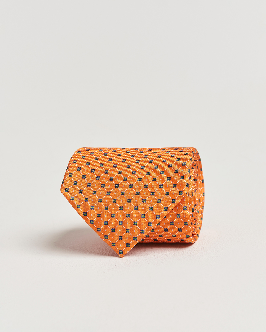 Herren | E. Marinella 3-Fold Printed Silk Tie Orange | E. Marinella | 3-Fold Printed Silk Tie Orange