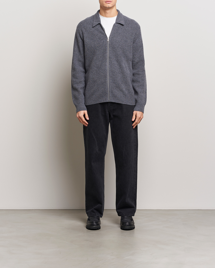 Herren | Pullover | Samsøe Samsøe | Saisaks Merino Rib Knitted Full Zip Charcoal