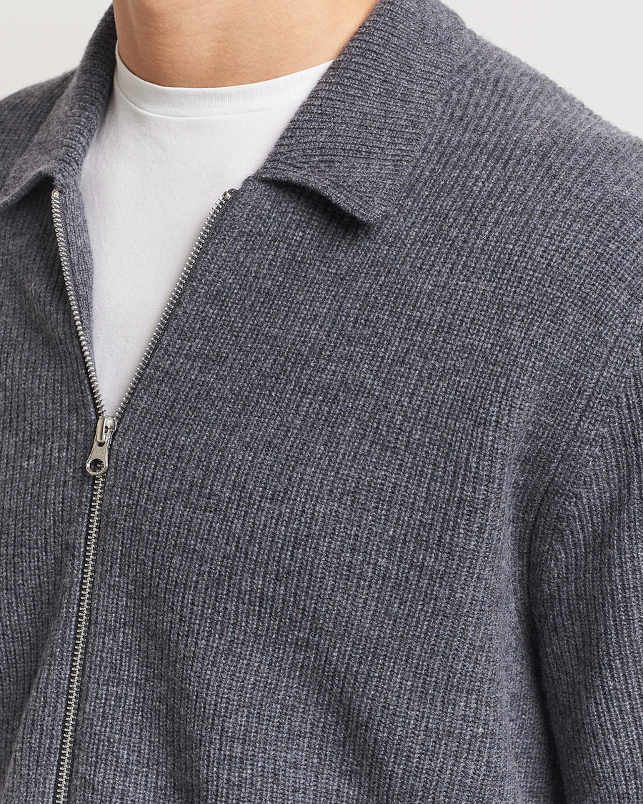 Herren | Pullover | Samsøe Samsøe | Saisaks Merino Rib Knitted Full Zip Charcoal