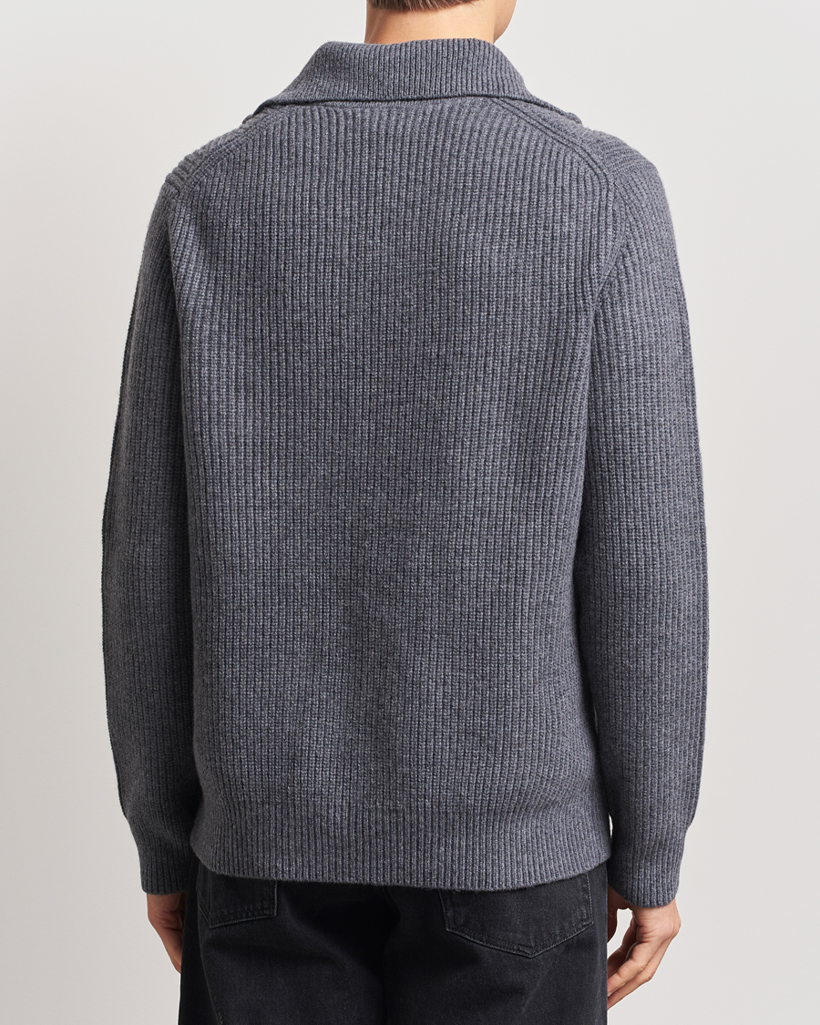 Herren | Pullover | Samsøe Samsøe | Jacks Merino Rib Knitted Half Zip Charcoal