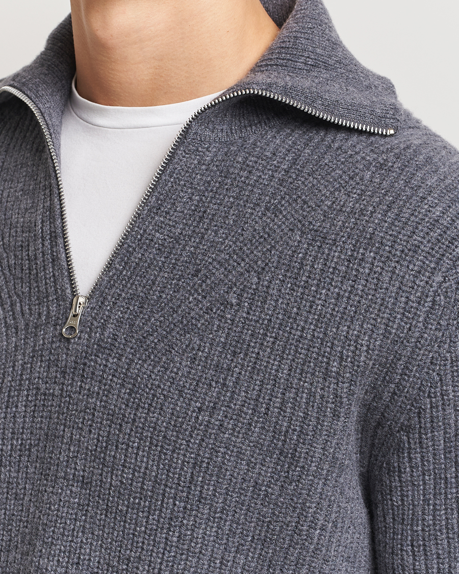 Herren | Pullover | Samsøe Samsøe | Jacks Merino Rib Knitted Half Zip Charcoal