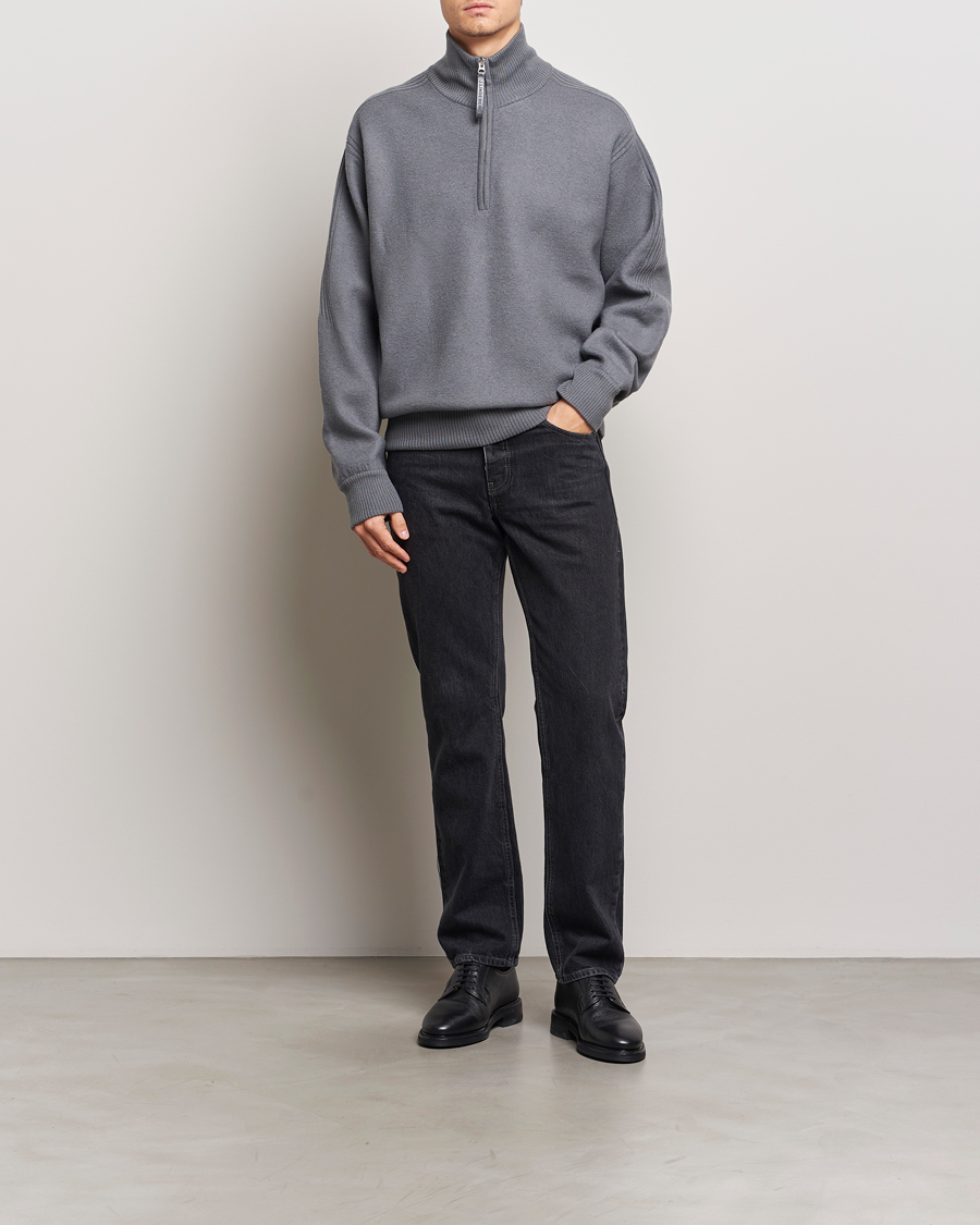 Herren | Pullover | J.Lindeberg | Bon Boiled Wool Quarter Zip Lava Smoke