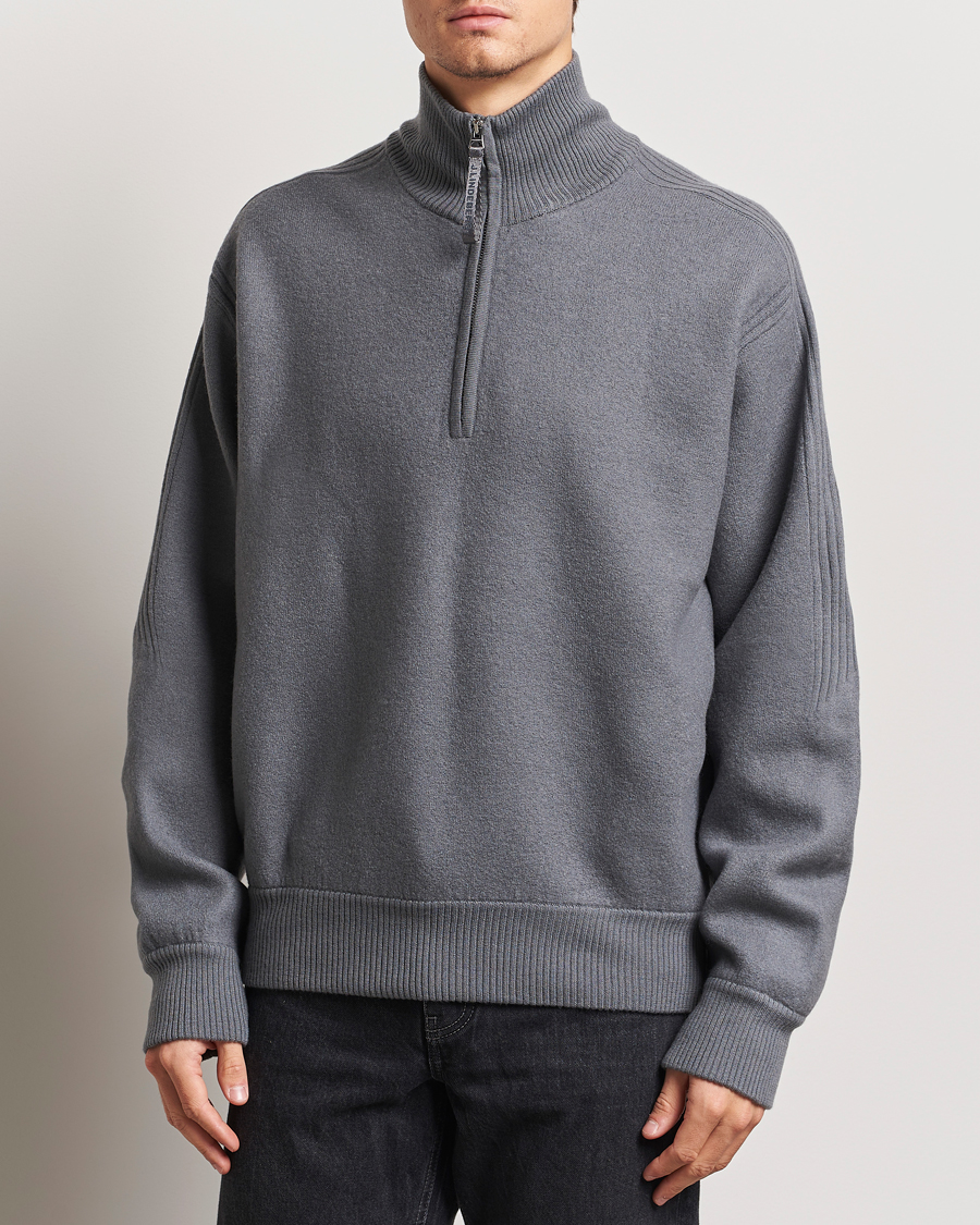 Herren | Pullover | J.Lindeberg | Bon Boiled Wool Quarter Zip Lava Smoke