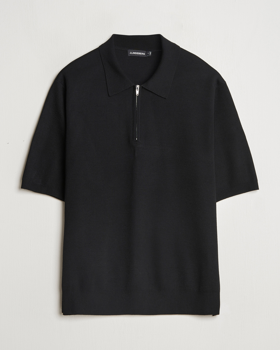 Herren | Pullover | J.Lindeberg | Tyler Quarter Zip Knit Polo Black