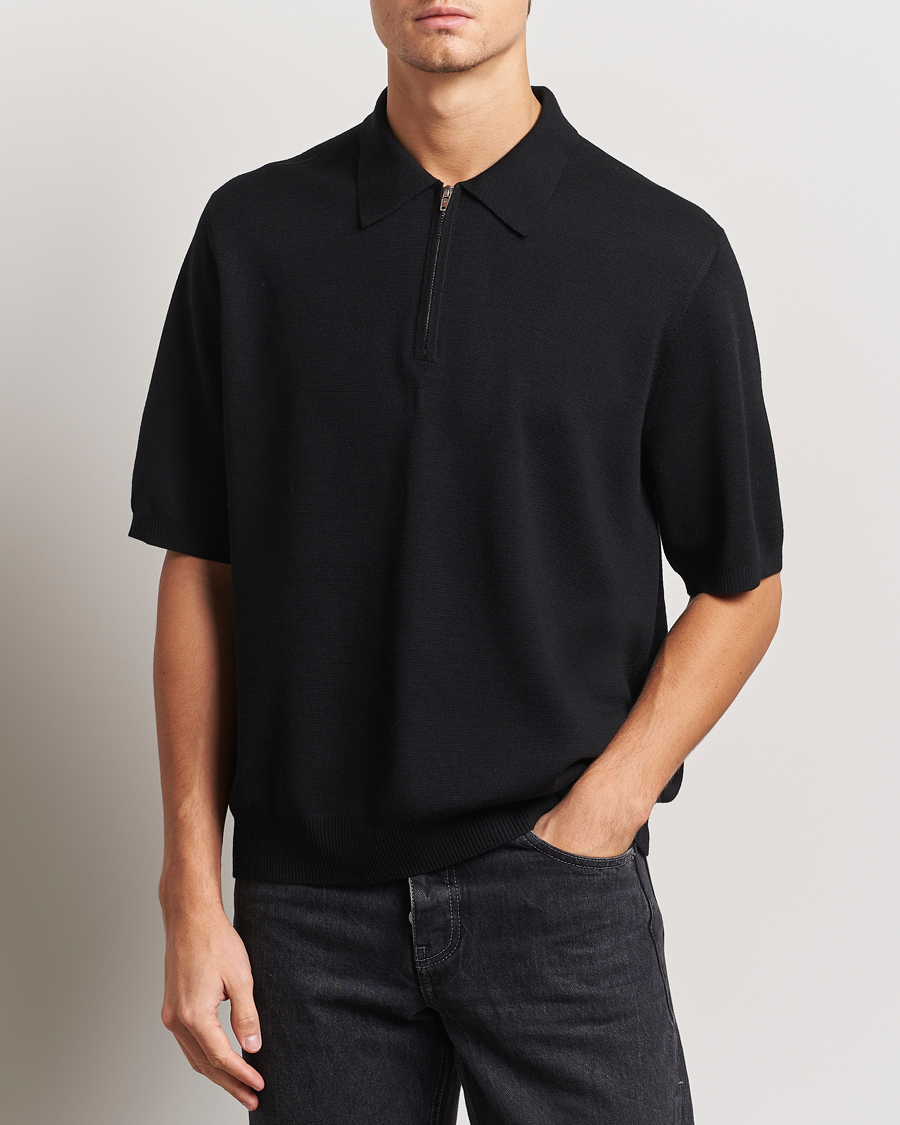 Herren | Pullover | J.Lindeberg | Tyler Quarter Zip Knit Polo Black