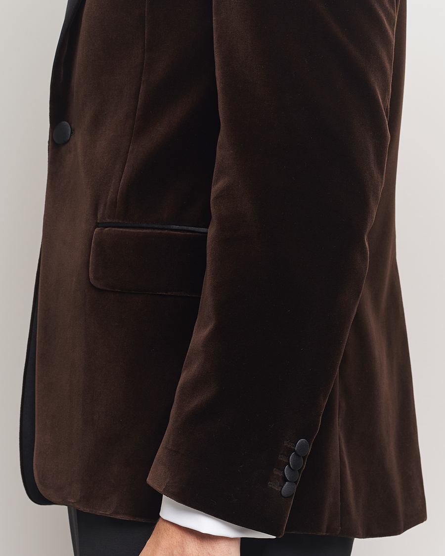 Herren | Sakkos | Oscar Jacobson | Frampton Velvet Tuxedo Blazer Brown