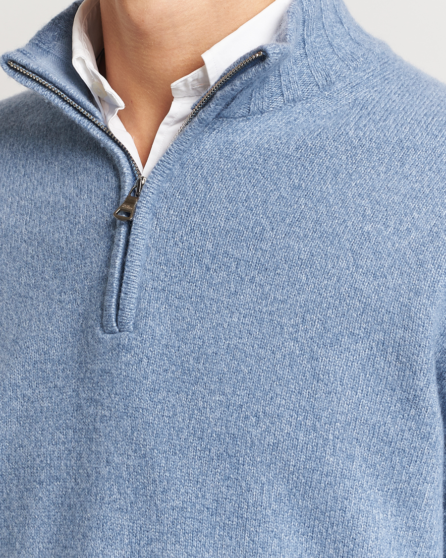 Herren | Pullover | Oscar Jacobson | Paul Wool/Cashmere Melange Half Zip Light Blue