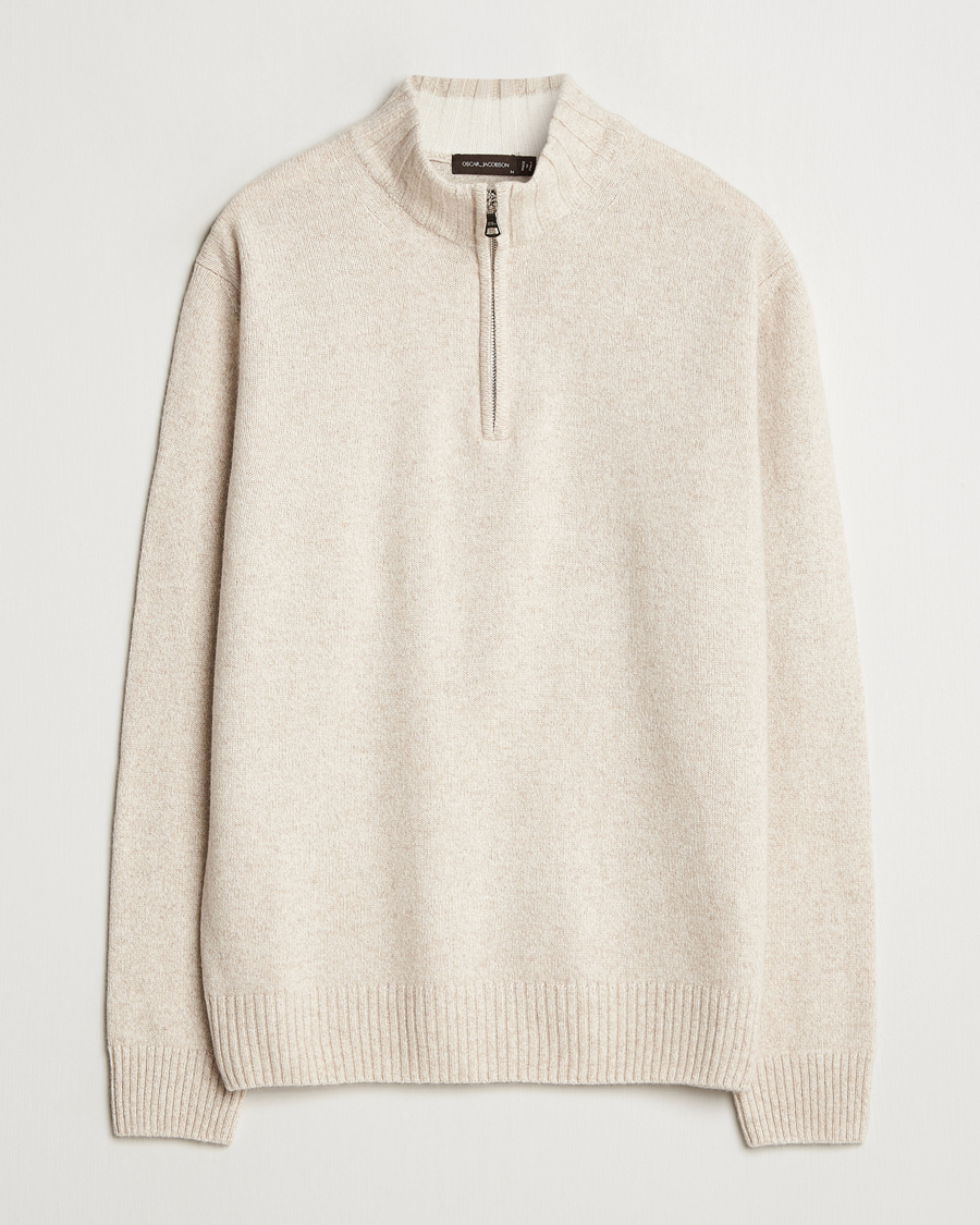 Herren | Pullover | Oscar Jacobson | Paul Wool/Cashmere Melange Half Zip Beige