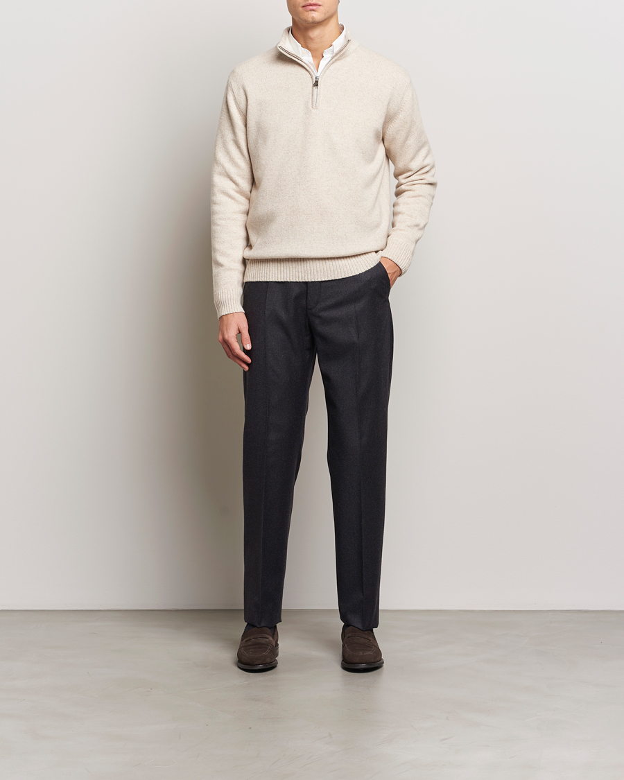Herren | Pullover | Oscar Jacobson | Paul Wool/Cashmere Melange Half Zip Beige